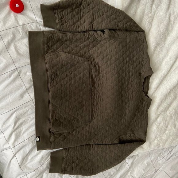 Roots CABIN to City Quilted Sweatshirt GUC Size Med Olive Green/Taupe Brown - Picture 5 of 13